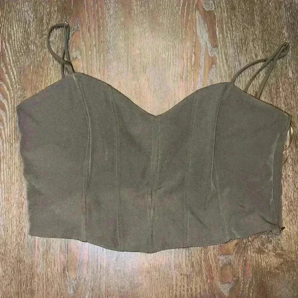 Zara Corset Spaghetti Strap Crop Top in Khaki Tan - Picture 1 of 3